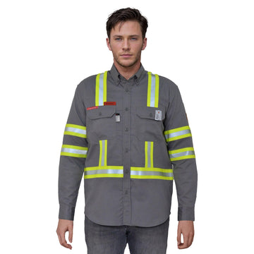 Small FR Shirt for Men Cat-2 Flame Resistant Shirt with High Visibility Reflective Tapes ATPV 8.7 Cal NFPA 70E Compliant