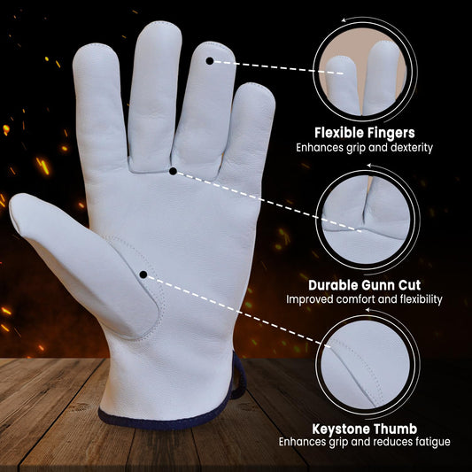 SALUS WEAR Durable Leather Work Gloves for Men Leather Driving Gloves with Double Stitched Keystone Thumb for High Dexterity