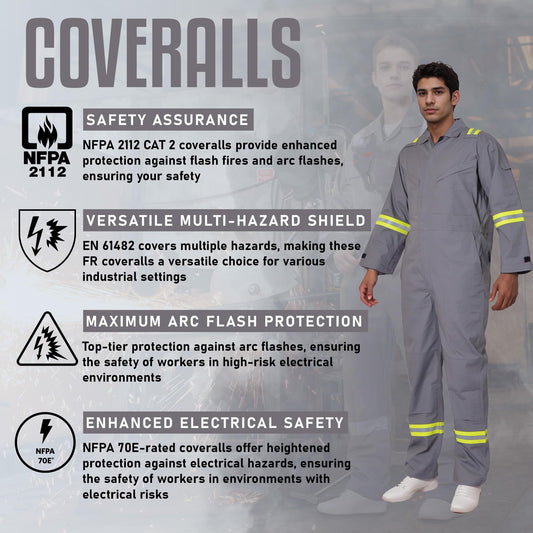 Flame Resistant FR Hi Vis Coveralls for Men NFPA 2112 Complied 7oz Overall for Men Reflective Tape Welding Coveralls 6 Pockets