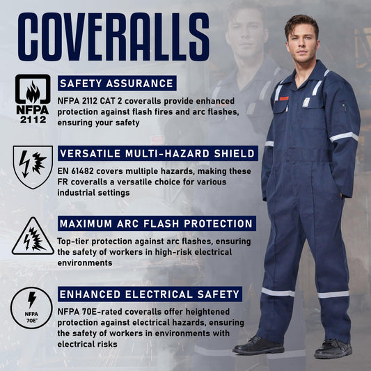 Flame Resistant FR Hi Vis Coveralls for Men NFPA 2112 Complied 7oz Overall for Men Reflective Tape Welding Coveralls 6 Pockets