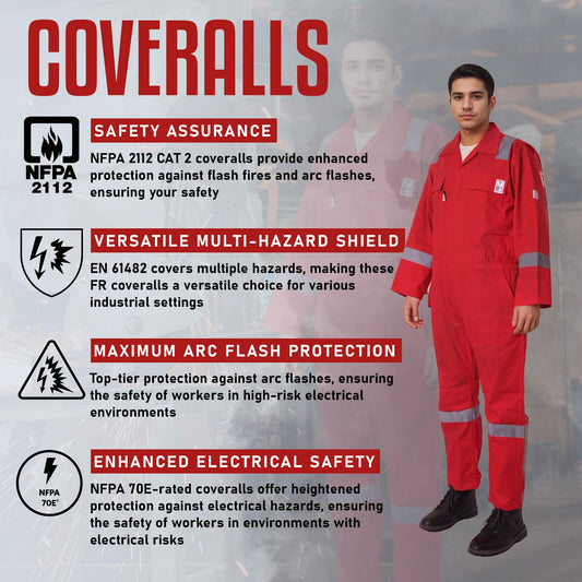 Flame Resistant FR Hi Vis Coveralls for Men NFPA 2112 Complied 7oz Overall for Men Reflective Tape Welding Coveralls 6 Pockets