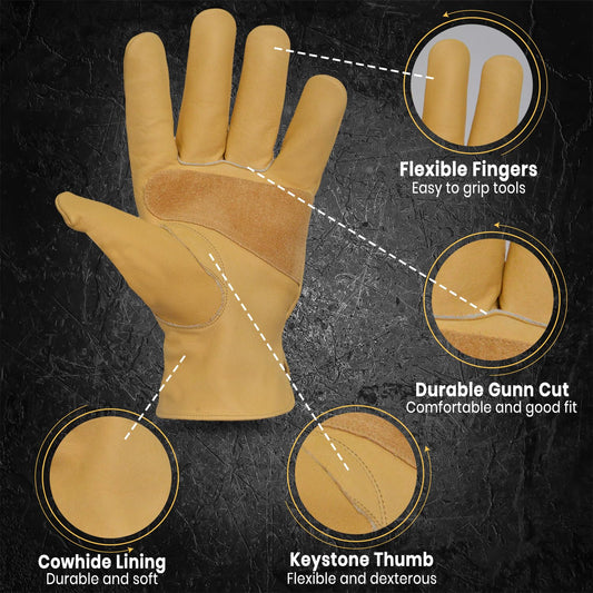 SALUS WEAR Leather Work Gloves with Reinforced Palm Patch for Exceptional Grip | Keystone Thumb Ideal for General Work, Truck Driving, Gardening, Farming