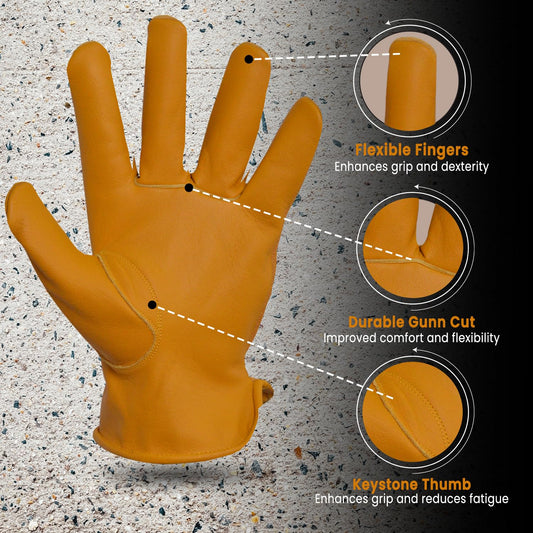 SALUS WEAR Mens Leather Work Gloves Split Cowhide Back Construction Gloves | for Winter Work, Construction, and Gardening