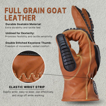 SALUS WEAR Leather Work Gloves for Men - Impact Level 2, Cut Resistant Gloves Level 6 | Kevlar Stitching | Construction Gloves for Men (Medium)