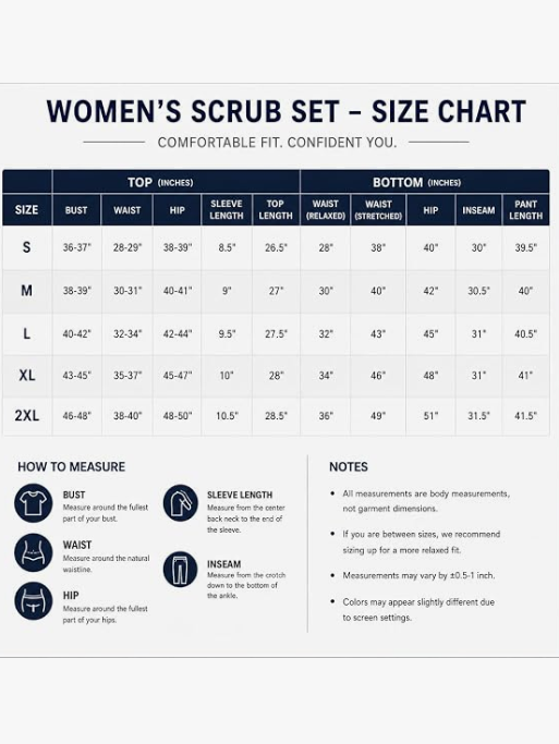 Navy Blue Scrubs for Women Set — V-Neck Top & Cargo Pants